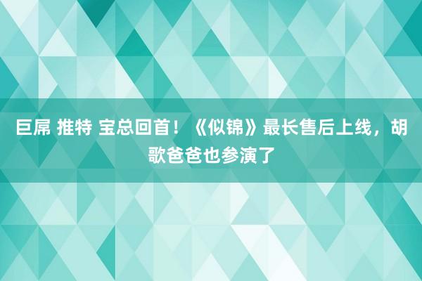 巨屌 推特 宝总回首！《似锦》最长售后上线，胡歌爸爸也参演了